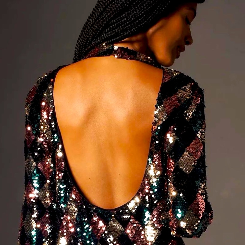 Maeve Long-Sleeve Mock-Neck Sequin Mini Dress - Picture 9 of 14